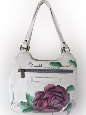 Anuschka White Floral Leather Shoulder Bag